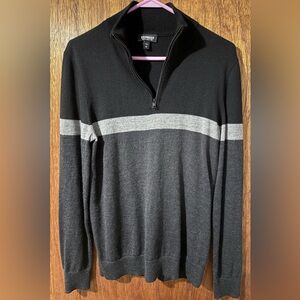 Men’s Express Merino Wool Blend Black and Gray Zip Sweater ~ Size Medium
